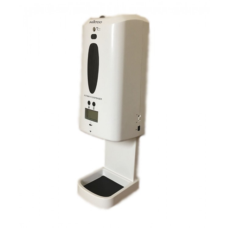 001TM MIRTOO Сенсорный дозатор для антисептика с встроенным бесконтактным термометром MIRTOO 001TM с поддоном емкость 1300 мл. белый  - Вид №4