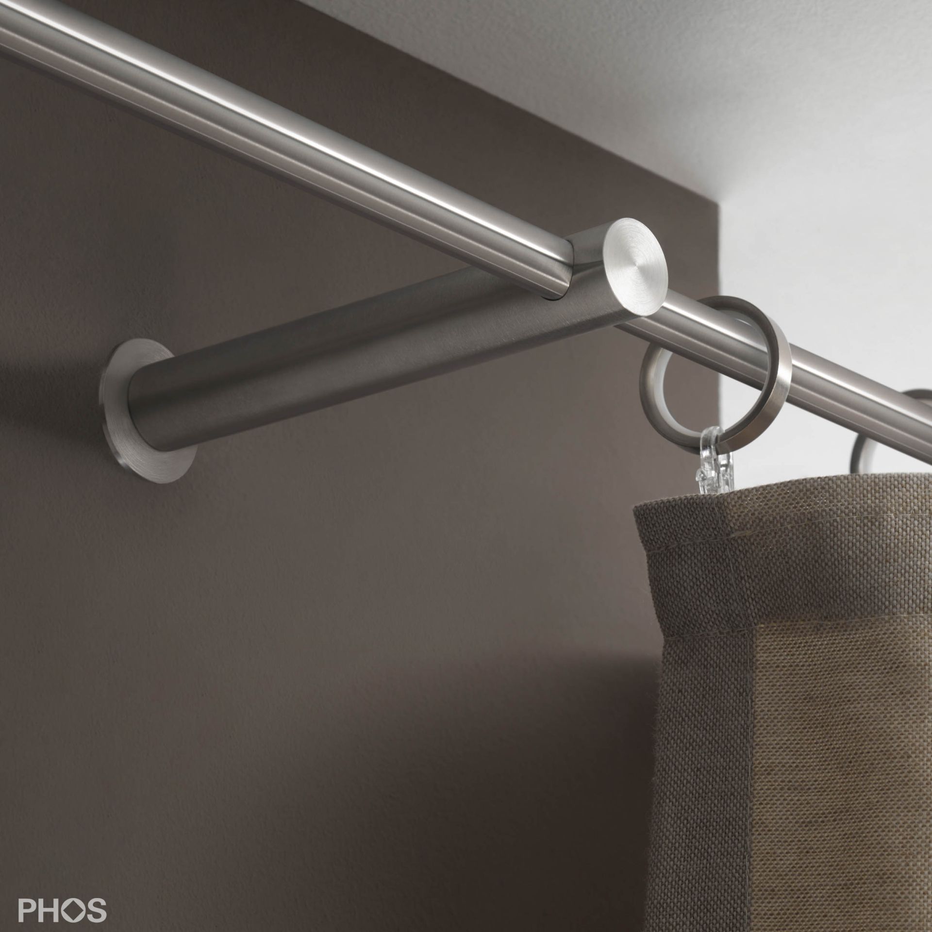 VS20-140-3800 Комплект карнизов: 380 см с 2 держателями и 1 держателем карниза в качестве центральной опоры (большое расстояние от стены) PHOS  - Вид №2