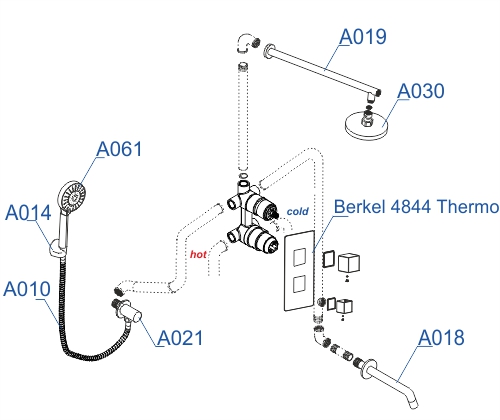 A174819 Thermo Встраиваемый комплект для ванны с верхней душевой насадкой, лейкой и изливом WasserKRAFT  - Вид №1