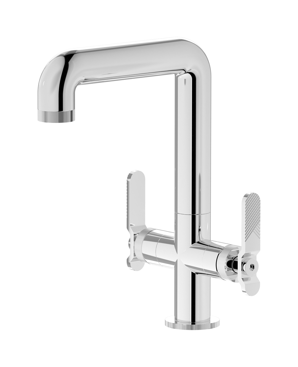 Смеситель для раковины на 1 отверстие с 2 ручками в комплекте с донным клапаном. WE ARE IB b2205cc Chrome Bold