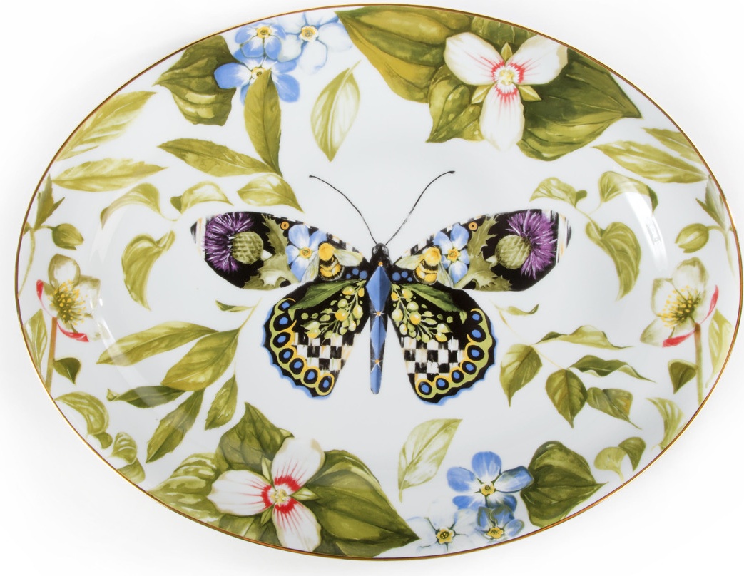 10614300 Mackenzie-Childs Блюдо овальное Thistle & Bee Керамика 