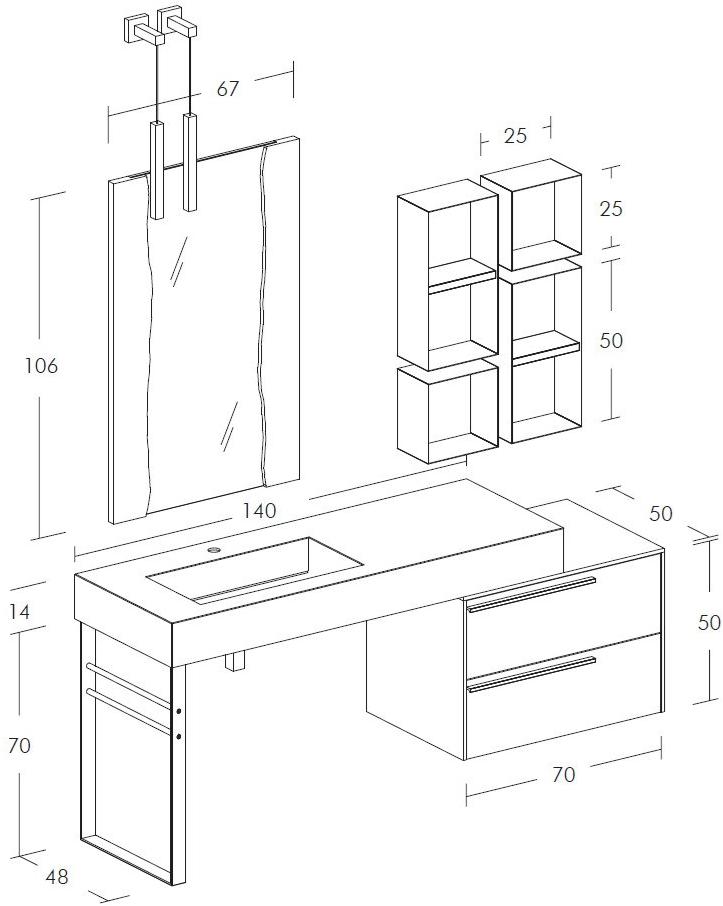 LEGNOBAGNO Мебель для умывальника напольная одинарная с ящиками Life sun-id-1401681 - Вид №4