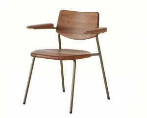 BassamFellows Штабелируемый стул из нержавеющей стали и дерева с подлокотниками Pipe Cb-580