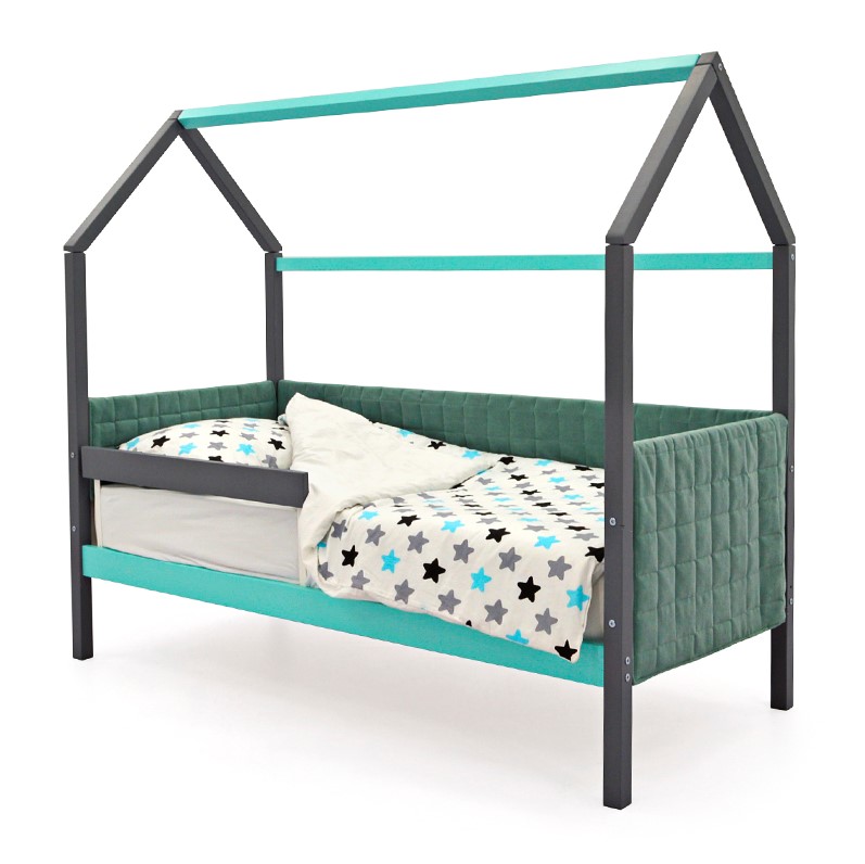 Детская кровать-домик мягкая графит-мятная Svogen БЕЛЬМАРКО  00-3873190 Серый Santreyd  - Вид №1