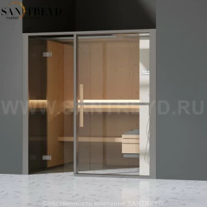 Effegibi LOGICAFILO S LO21010009 Сауна. Установка: в нишу. Правая дверь. Мощность: 6 кВт макс. Размеры: длина 214 см, ширина 250 см. Отделка: канадский хемлок, матовый лакированный серый аллюминий и бежевый ламинат из керамогранита.