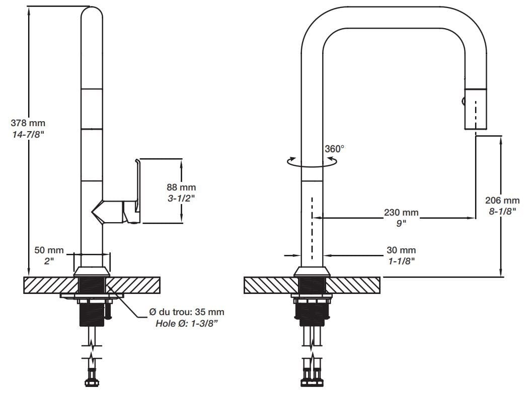 Смеситель для кухни на столешнице со съемным ручным душем BARIL Tube ARCH-00082921 - Вид №7