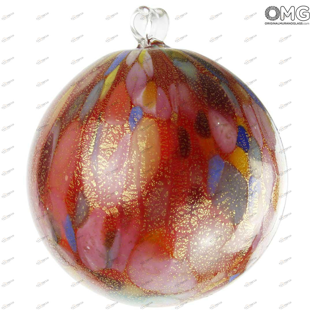3675 ORIGINALMURANOGLASS Красный Ёлочный шар в крапинку - муранское стекло OMG  см 