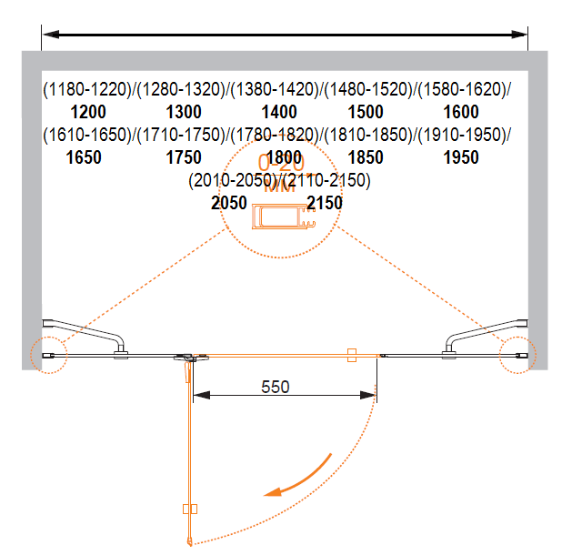 Душевая дверь в нишу CEZARES BERGAMO-W-B-13-30+60/60-P-Cr-L - Вид №2