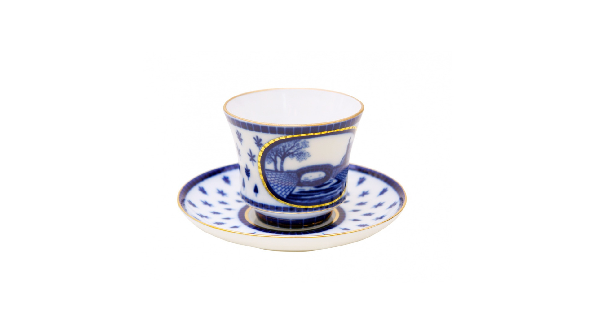 1048404 Императорский фарфоровый завод Чашка чайнаяяс блюдцем "Верхне-Лебяж. мост" "Банкетная" Фарфор твердый  - Вид №1