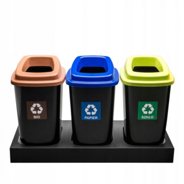 356-00 PLAFOR Металлическая база для 3 мусорных баков PLAFOR Sort Bin для раздельного сбора мусора 3 х 28 л. Черный  - Вид №1