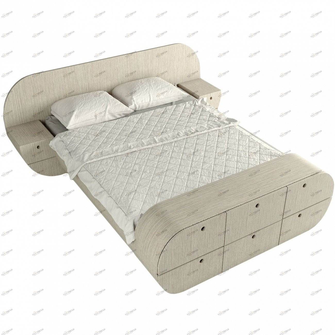 Кровать двуспальная 160х200 с тумбами и комодом белая "Цикл" ODINGENIY ЦИКЛ 178341 Молочный 