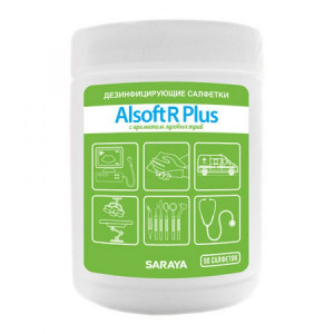 67027 SARAYA СНГ, Россия Дезинфицирующие салфетки Saraya Alsoft R Plus 67027 в упаковке по 90 шт