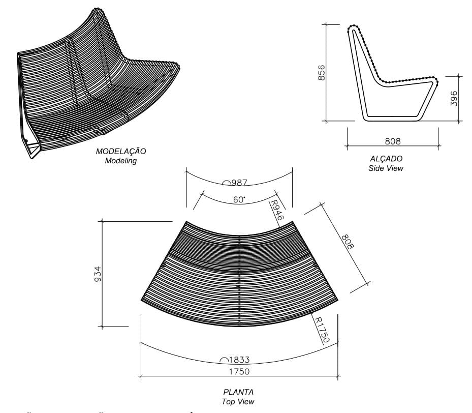 Стальная изогнутая скамья со спинкой amop рама ARCH-00026631 - Вид №2