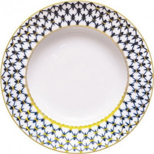 10607663 Императорский фарфоровый завод Тарелка закусочная ИФЗ "Кобальтовая сетка" 21,5см, ф.Европейская-2 Фарфор твердый