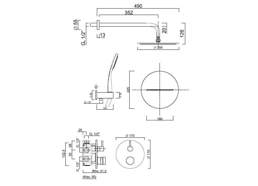 Встраиваемый набор для душа с ручным душем Rubinetteria Giulini MyRing ARCH-00032510 - Вид №2