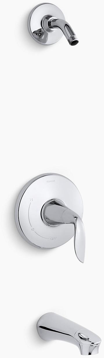 KOHLER Refinia Rite-Temp клапан для ванны и душа с рычажной ручкой и изливом, без насадки для душа K-TLS5318-4-CP 