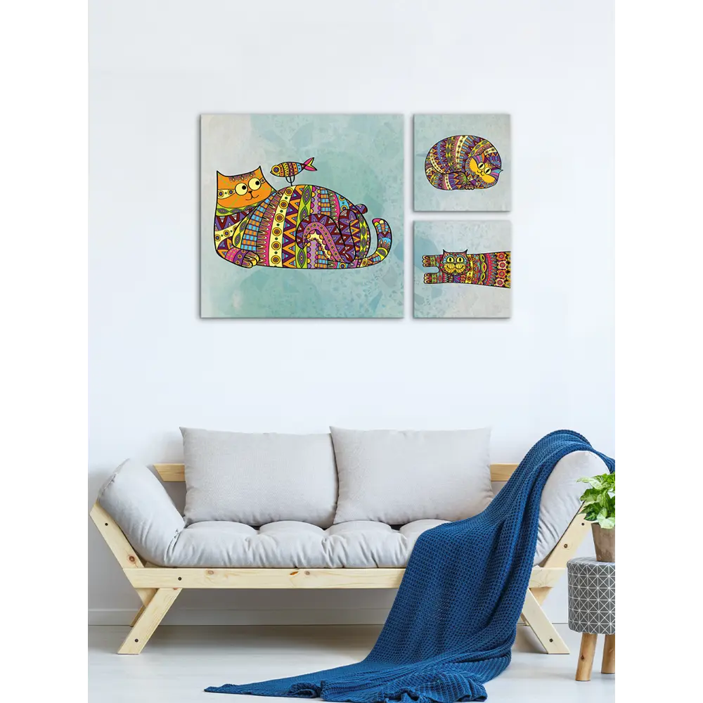 Картина на МДФ Яркие коты 30x60 см 3 шт 85336855 STLM-2191216 POSTERMARKET  - Вид №3