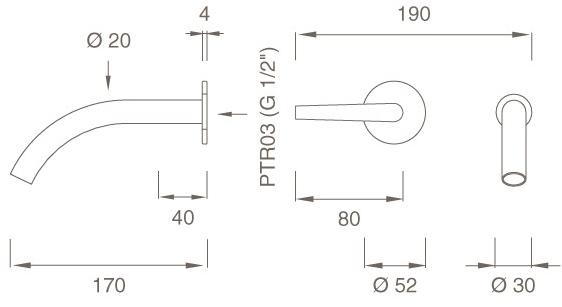 Ceadesign Смеситель для умывальника из нержавеющей стали с гидропрогрессией настенный Flag Flg 06 - Вид №1
