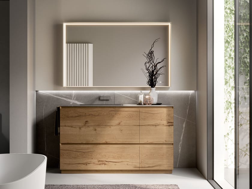 Подвесной шкаф для умывальника из дуба с ящиками Ideagroup Cubik ARCH-00147448