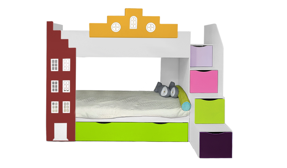 Кровать подростковая двухъярусная с дополнительным спальным местом правая "Амстердам" МАНДАРИН АМСТЕРДАМ 179538 Разноцветный;белый;розовый Santreyd  - Вид №5