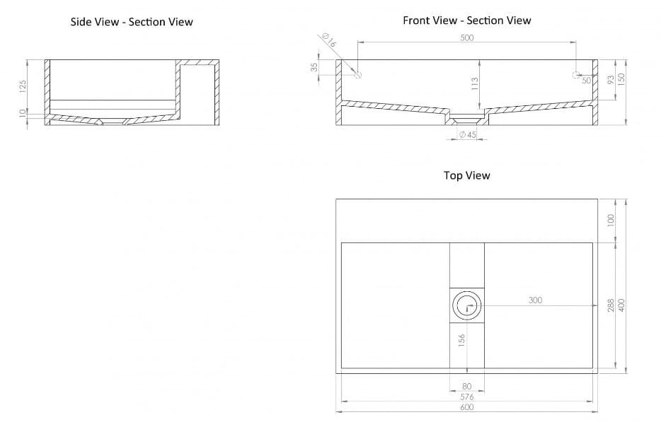 Одиночный подвесной умывальник из смолы LUSSO Thinn ARCH-00093532 - Вид №5