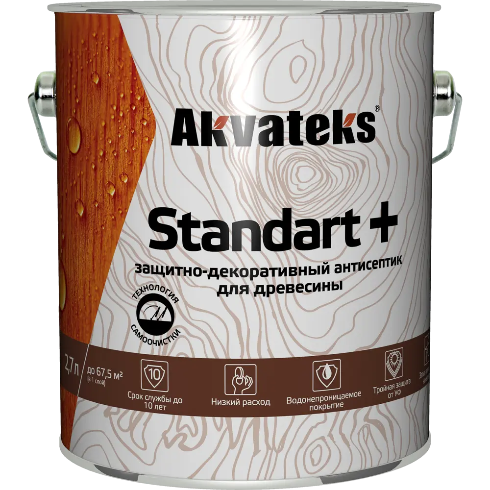 АКВАТЕКС Standart - защитно-декоративный антисептик для дерева цвет Тик 2,7 л 86364499 STLM-0068145 - Вид №1