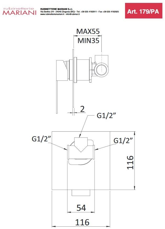 Rubinetterie Mariani Смеситель для душа, однорычажный, с тарелкой Polar 179-pa - Вид №2