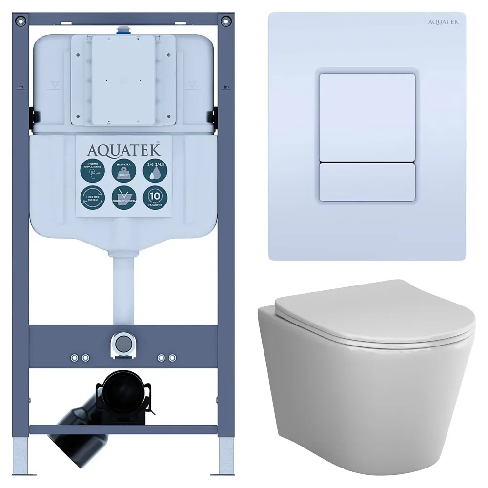 Комплект инсталляции Aquatek Pneumo N 49 с безободковым унитазом AM.PM Flash клавиша Aquatek Pnn-0000001 белая Pneumo N49 STLM-2008657
