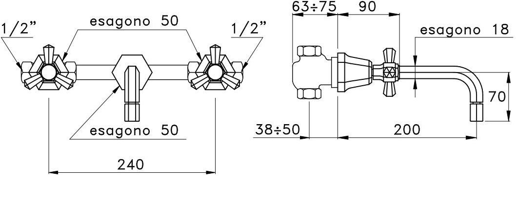 RUBINETTERIE STELLA Смеситель для раковины на 3 отверстия Eccelsa 3863 - Вид №1