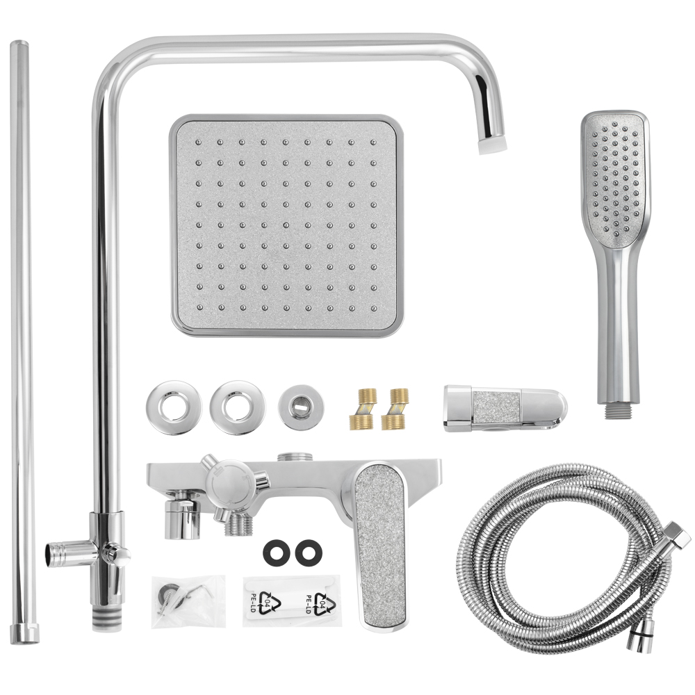 GFmark - Смеситель + стойка душевая "тропический душ" с двумя лейками, с АЛМАЗНОЙ КРОШКОЙ на ручке, код: 4875  - Вид №3