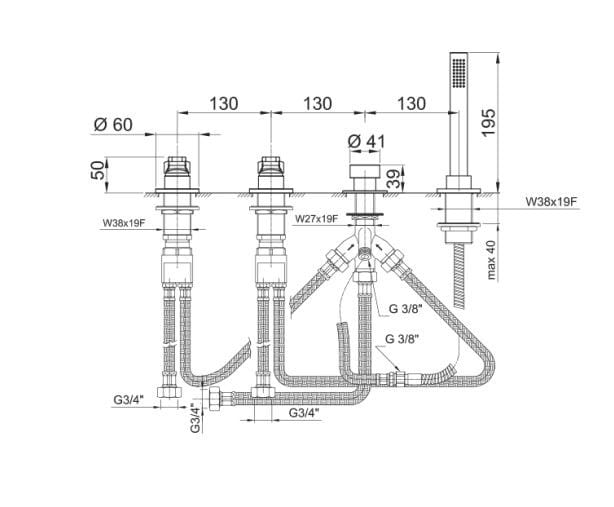 Набор для ванны с 4 отверстиями и ручным душем ABOUTWATER AL/23 ARCH-00059601 - Вид №2