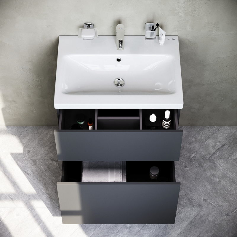 M90FSX06022GM32 База под раковину напольная 60 см 2 ящика push-to-open графит матовый AM.PM Gem - Вид №1