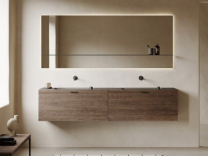 Деревянный подвесной двойной умывальник с ящиками