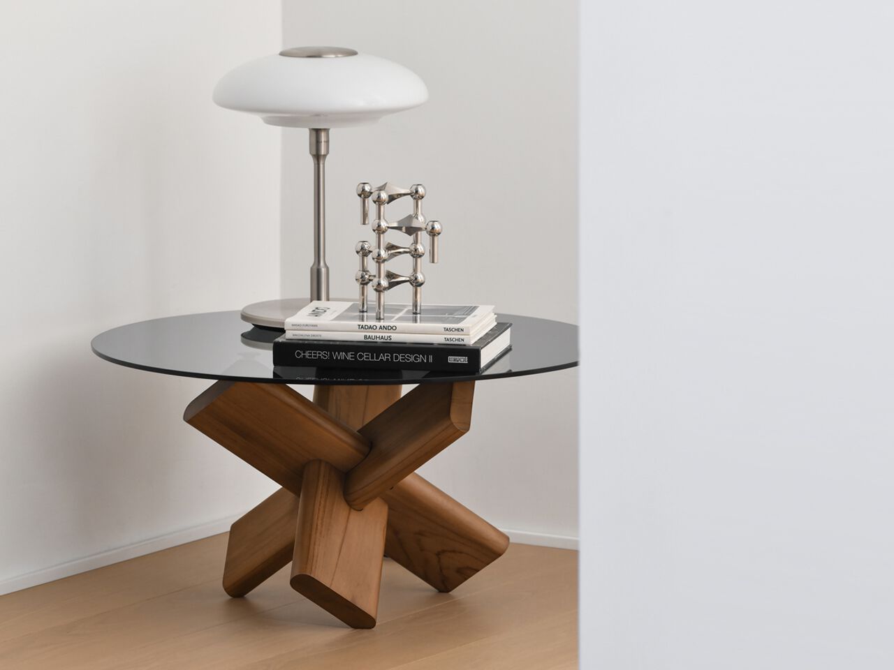 Круглый журнальный столик из массива дерева и стекла Air Division ARCH-00143493 - Вид №5