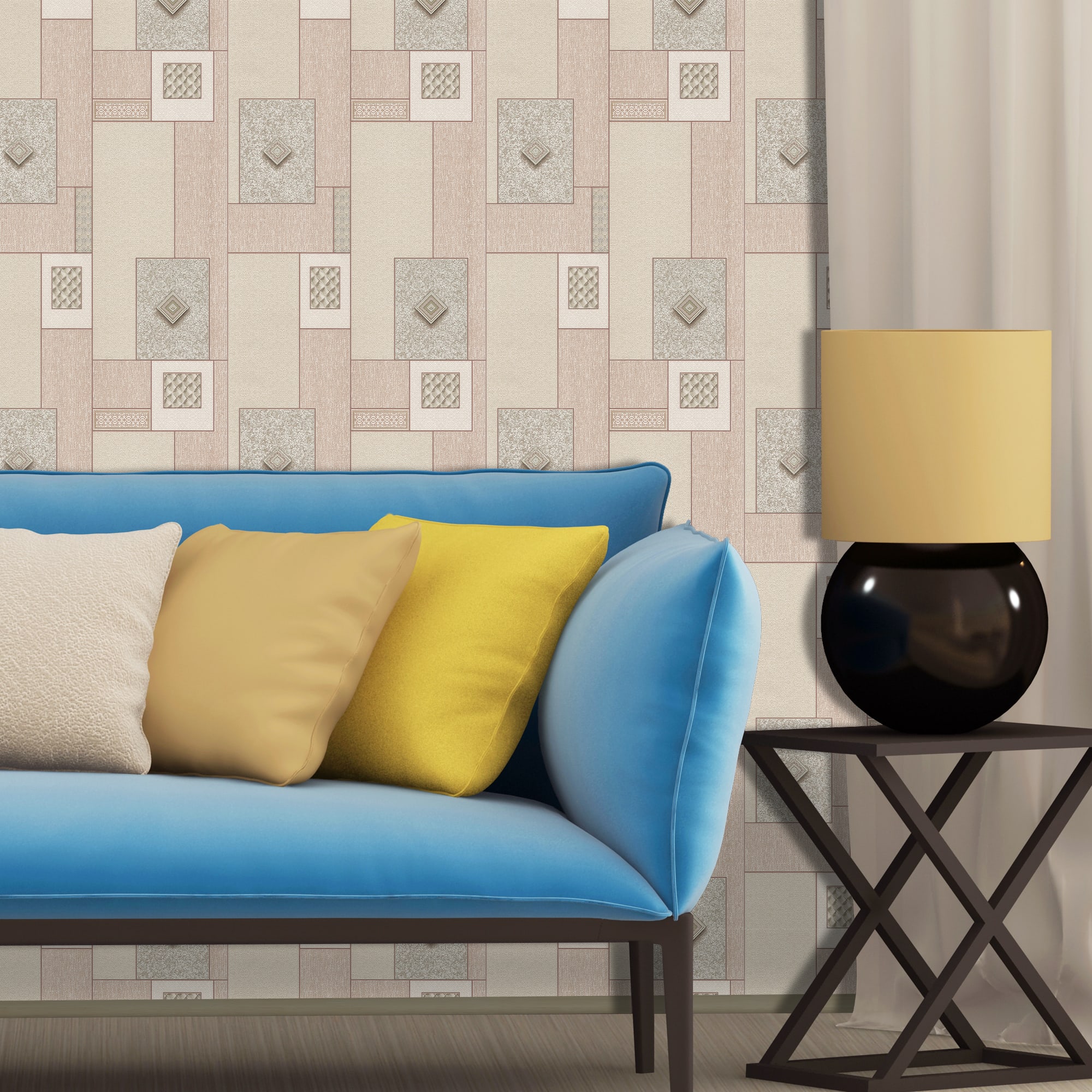 82399689 Обои виниловые бежевые 0.53 м 0209-1 Плитка Santreyd  - Вид №2