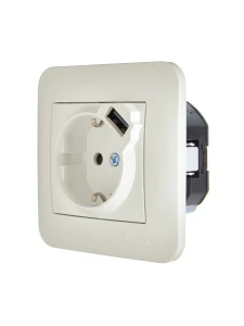 ASTI Розетка с/з + USB разъём жемчужно-белый перламутр