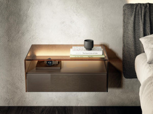 Подвесная тумбочка из дерева и стекла с освещением