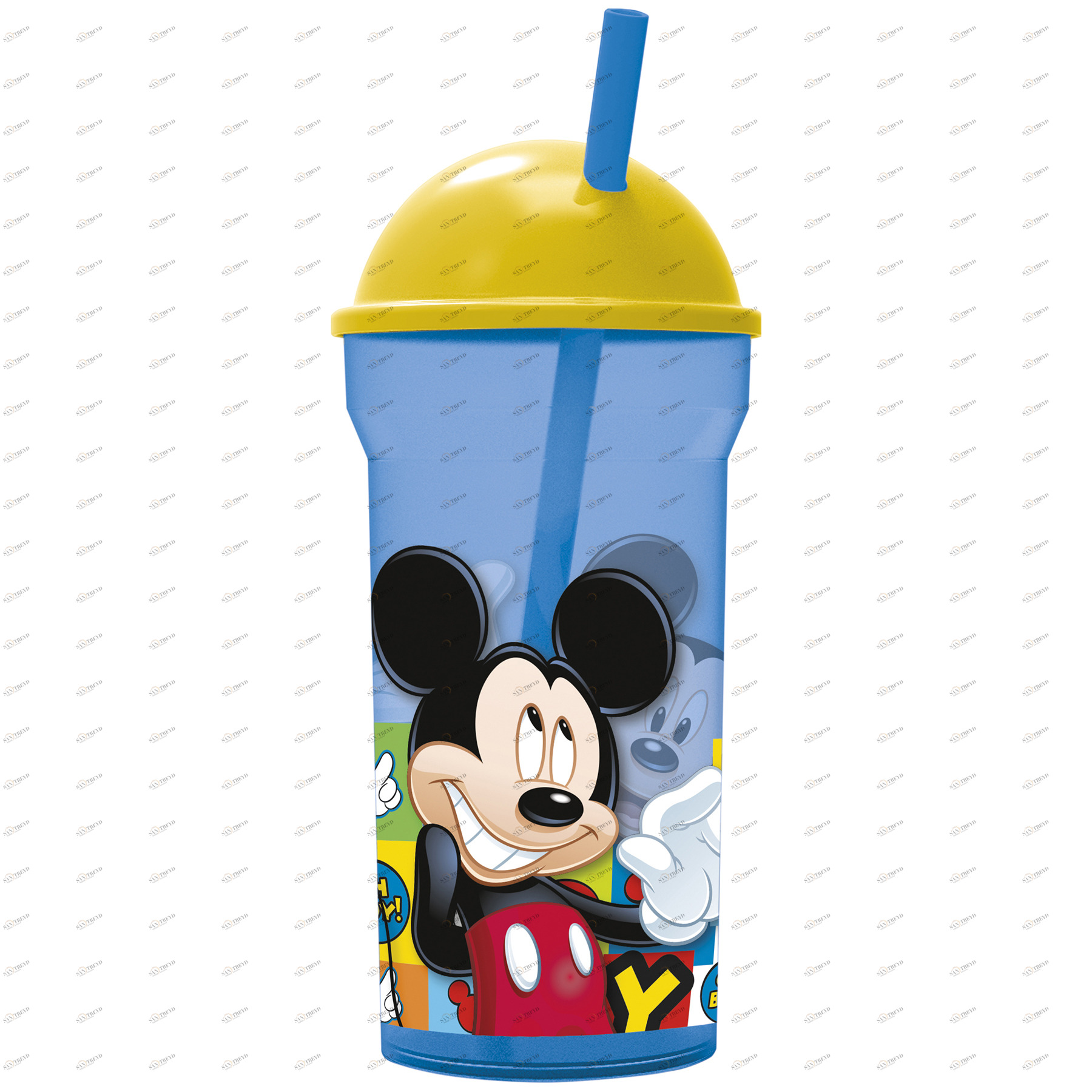 Стакан пластиковый прозрачный с соломинкой и крышкой-полусферой "Микки Маус. Символы", 460 мл STOR МИККИ МАУС 335963 Голубой Santreyd 