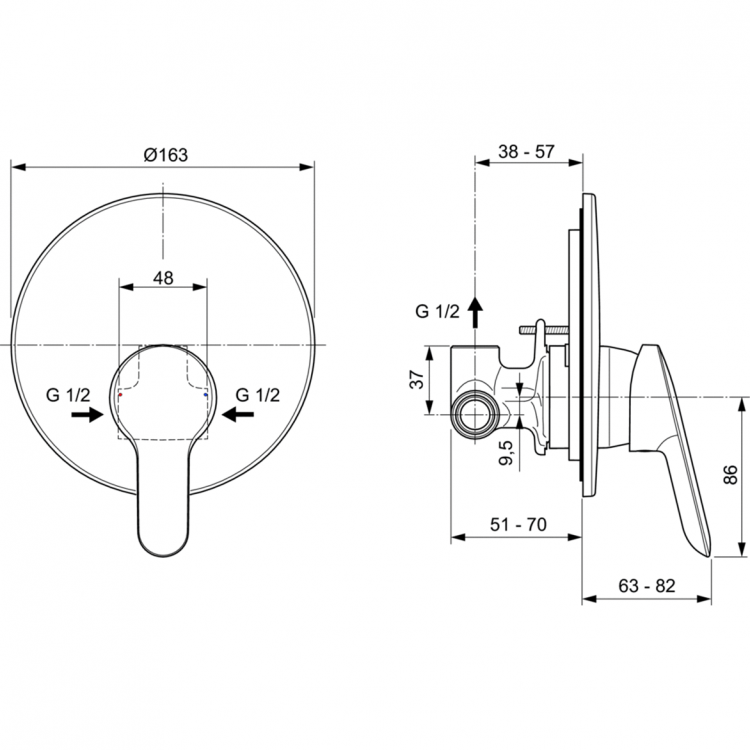 A7164AA Встраиваемый смеситель для душа Ideal Standard DOT 2.0 - Вид №1