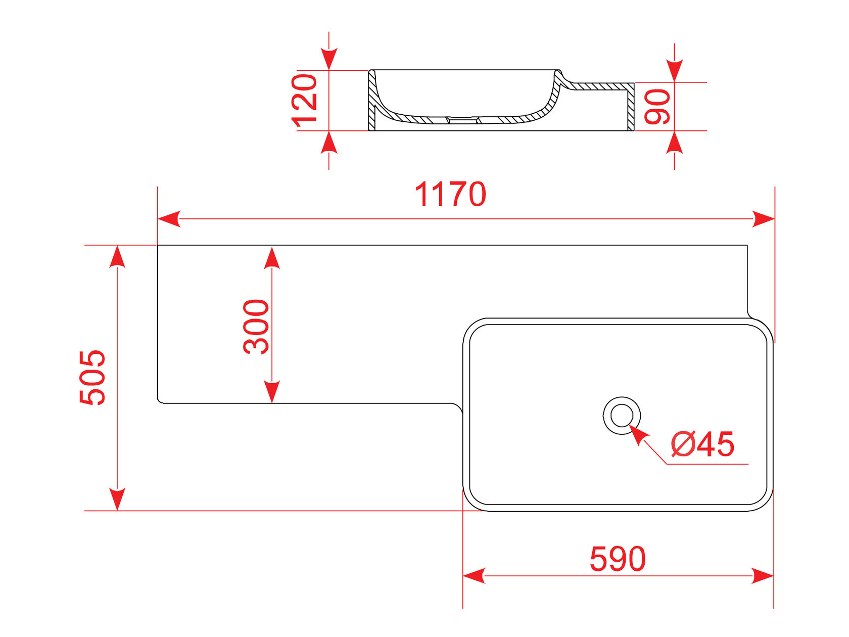12251 Раковина Monza Uno LAB.Space  - Вид №3