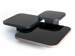 Квадратный журнальный столик из кожи и стекла