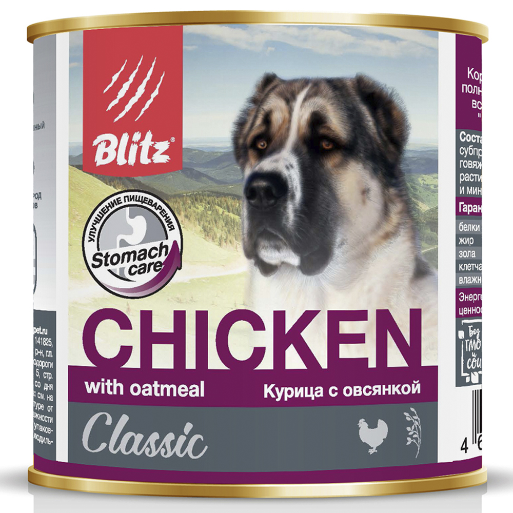 ПР0055599*12 Корм для собак Classic курица, овсянка банка 750г (упаковка - 12 шт) Blitz 