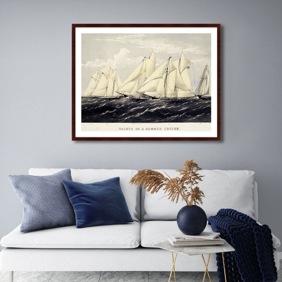 Картина в раме 130х102 см Yachts on a summer cruise, 1871г. КАРТИНЫ В КВАРТИРУ  264202 Бежевый;синий;разноцветный  - Вид №2