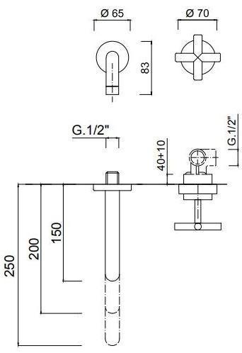 Rubinetteria Giulini Настенный смеситель для мойки на 2 отверстия Elica F9220-15/20/25 - Вид №1