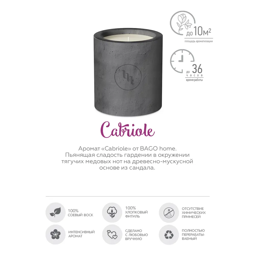 Свеча ароматизированная в гипсе Cabriole серая 7 см 86731812 STLM-2023239 Bago home  - Вид №2