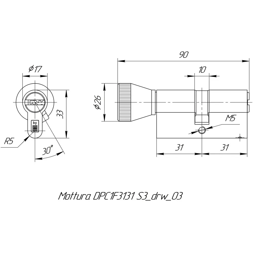 Цилиндр Mottura Project DPC1F3131 S3, 26x10x26 мм, ключ/вертушка, цвет никель 82393076 STLM-2192716 - Вид №4