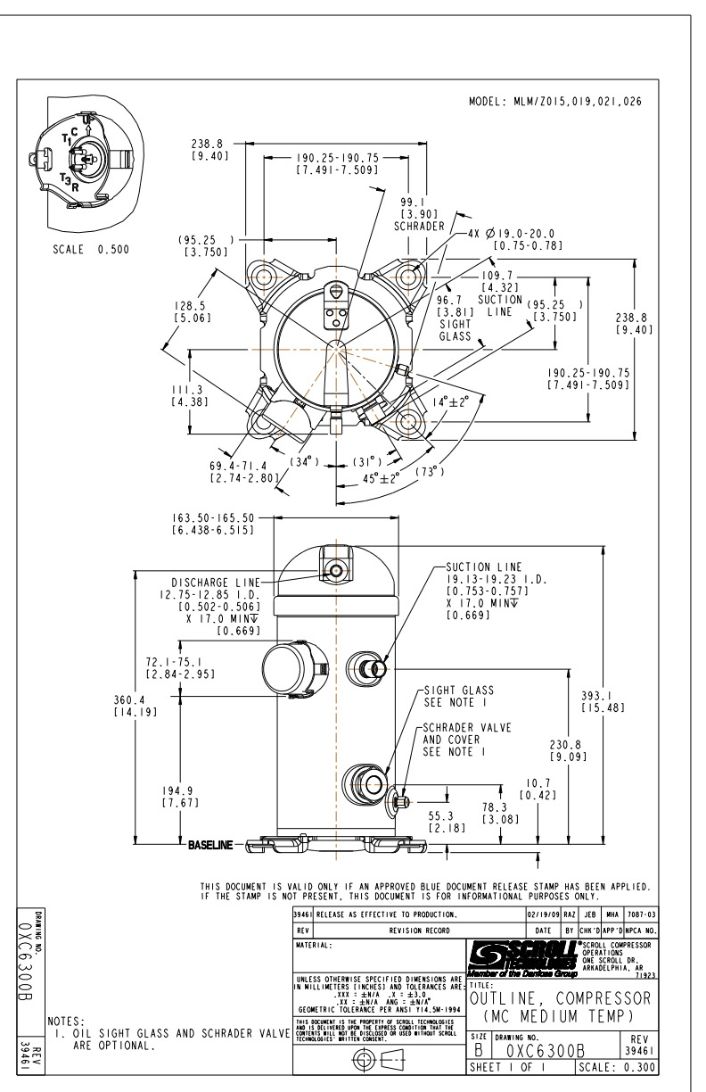 Danfoss MLZ — герметичные спиральные компрессоры MLZ048T2LQ9A Компрессор спиральный 121L8806  - Вид №9