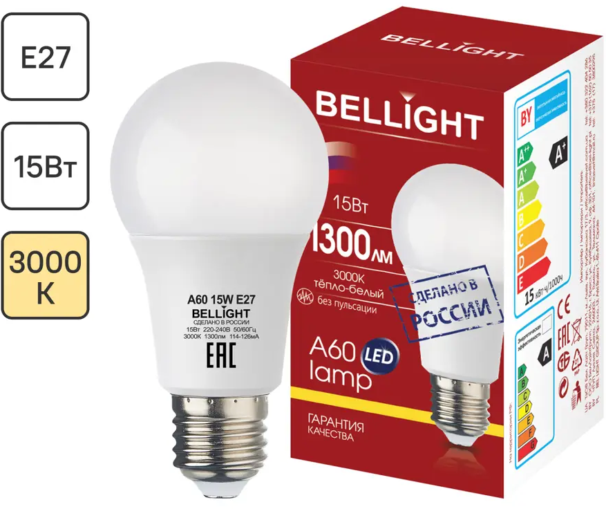 Светодиодная лампа BELLIGHT E27 15Вт теплый белый свет 85339513