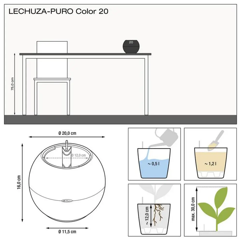 Кашпо для цветов Lechuza Пуро 13378 ø20 см пластик песочный 82945408 STLM-2046180  - Вид №2