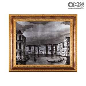 2437 ORIGINALMURANOGLASS Картина с рамкой - Гранд-канал в чёрно-белых цветах, эмаль на серебряном листе - муранское стекло - Original Murano Glass OMG 3 см